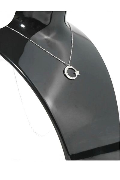 ACQUA BELLA Moon Star Silver Necklace with Stone Turkish Flag Necklace for Women & Men Valentine's Day Gift
