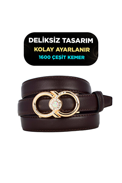 Kar-Pa No Hole Dark Brown Women's Belt with Automatic Buckle, Trouser Belt, D...