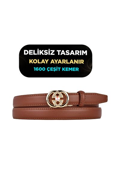 GoDeri إبزيم تلقائي، حزام نسائي أسمر بدون ثقب، حزام بنطلون، حزام فستان، 2.5 سم_تلقائي