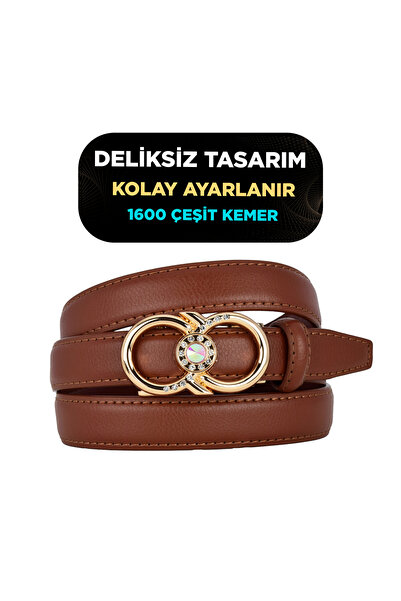 Kar-Pa Women's Belt Without Holes Tan with Automatic Buckle, Trouser Belt, Dr...