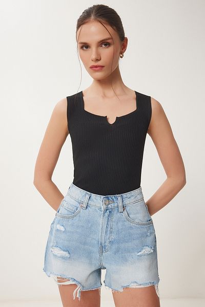 Happiness İstanbul Women's Black Sleeveless Summer Knitwear Blouse Mt00157
