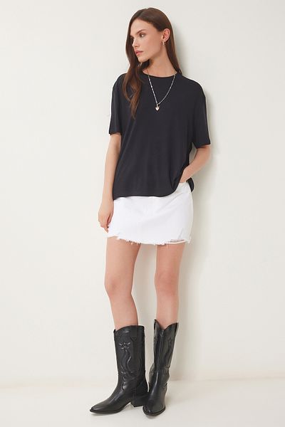 Happiness İstanbul Women's Black Basic Knitted T-Shirt En00642