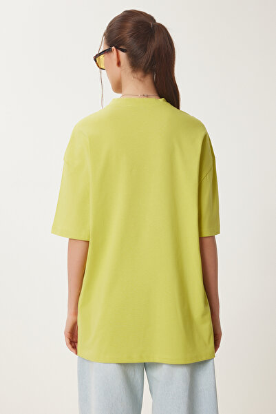 Happiness İstanbul Γυναικείο Πλεκτό Μπλουζάκι με Πράσινο Λάδι Oversize JH00054