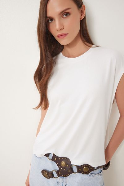 Happiness İstanbul Damen Bone Basic Strick-T-Shirt EN00643