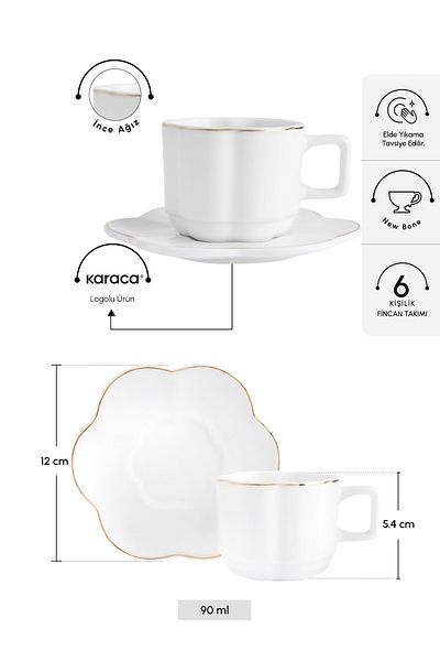 Karaca Ezgi Coffee Cup Set for 6 People 90 ml