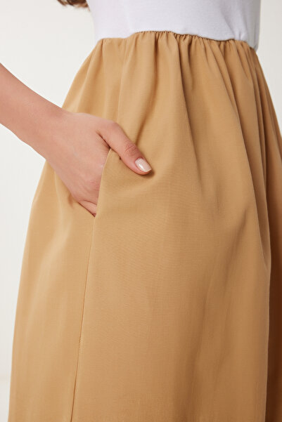 Happiness İstanbul Dámské sušenkové bílé pletené topy letní popelínové šaty UB00289