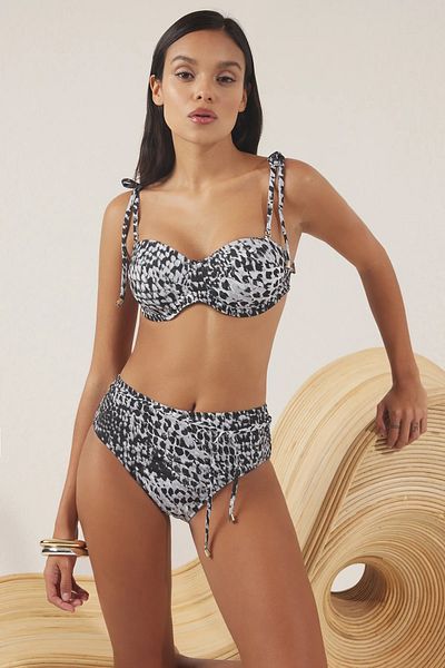 Trendyol Collection Kompaktowy zestaw bikini typu balkonetka z wysokim stanem i wzorem wężowym TBESS25BT00191