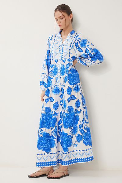 Happiness İstanbul Rochie de vară cu imprimeu cu croi largi, albastru, alb, CI00117