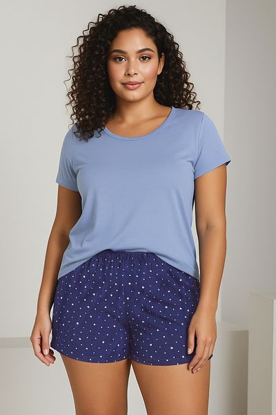 Trendyol Curve Blue Star Patterned Six Ribbed Knitted Pajamas Set Tbbss25Ai00112