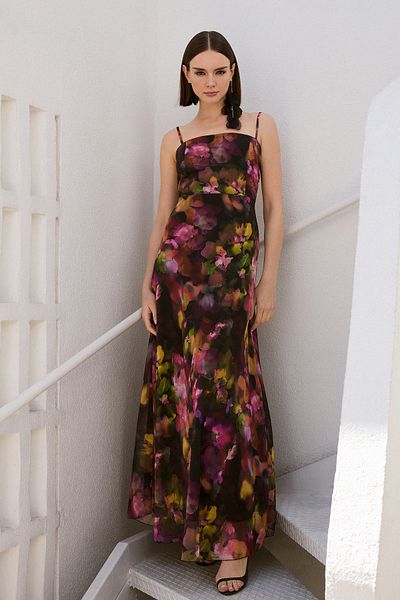 Trendyol Collection Többszínű sifon szőtt bélelt ruha, hosszú estélyi ruha éjszakai ballagás TPRSS25AE00152