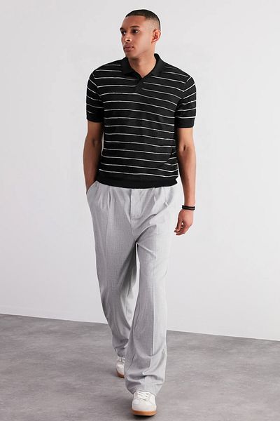 Trendyol Collection Black Regular Textured Polo Neck T-Shirt Tmnss25Po00044
