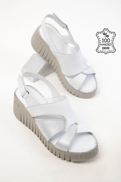 SOHO White Genuine Leather Wedge Heeled Shoes 20591