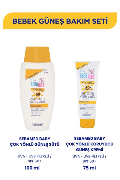 Sebamed Baby مجموعة العناية بالشمس للأطفال SPF 50+ - حليب الشمس متعدد الاستخدامات 100 مل وكريم الشمس 75 مل