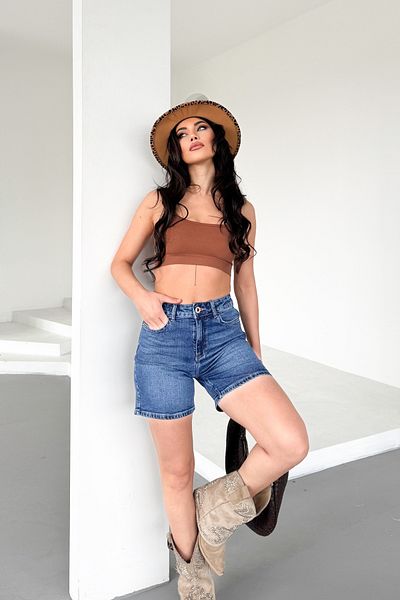 HLT JEANS Pantaloni scurți flexibili din denim pentru femei cu talie înaltă - albastru deschis, Lycra Lily, Mom Fit 90s