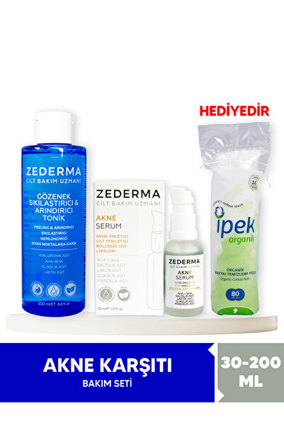 ZEDERMA Akne Sivilce Karşıtı Bakım Seti: Gözenek Sıkılaştırıcı & Arındırıcı Tonik,akne Serum 80 Li Pamuk