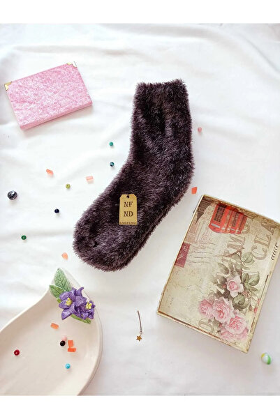 ENEFENDİ 2 Pairs of Fluffy Winter Thermal Booties Seamless Socks Men's Women's Home-Party Socks Rosewood Smoked 36-41.