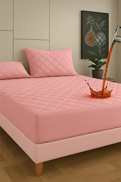 Formeya Pudra %100 Pamuk Kapitone Fitted Su Sıvı Geçirmez Yatak Koruyucu Tek-Çift Kişilik-Battal Yatak Alezi