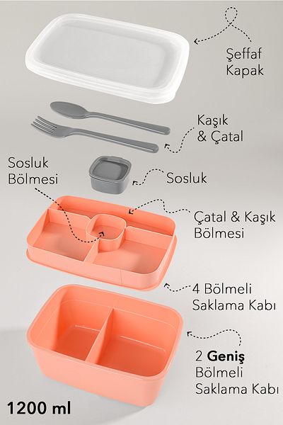 Meleni Home 2 Layer Divided Lunch Box - Food Transport Storage Container Diet Lunch Box Sauce Bowl Spoon Fork Pink