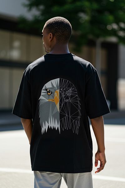 Trendyol Collection Μαύρο μπλουζάκι Oversize Cut Eagle με στάμπα 100% βαμβάκι