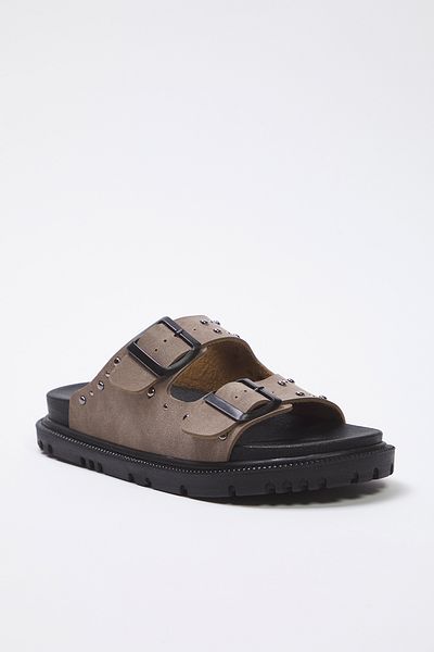 TRENDYOL SHOES Γυναικείες παντόφλες Mink Rivet με διπλή πόρπη Flat TAKSS25TE00004