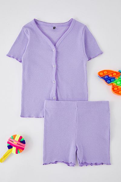 TRENDYOLKIDS Lilac Plain Knitted Bottom-Top Set Tkdss25Au00106