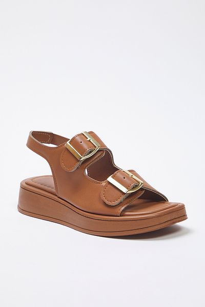 TRENDYOL SHOES Damen Sandalen mit dicker Sohle - TAKAW25SD00000 (Taba Double Buckle)