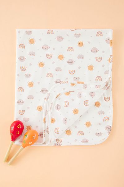 TRENDYOLKIDS Ecru Unisex 100% Cotton Rainbow Patterned Double Layer Interlock Baby Blanket Tkdss25Ci00000