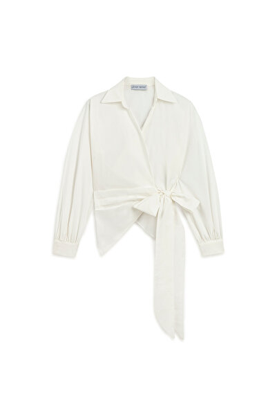 praye Асиметрична сорочка з зав'язками, екрю