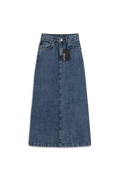 praye Fustă Lungă Bell Denim Blue Snow Wash