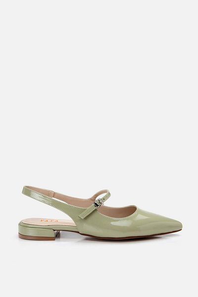 Yaya by Hotiç Verstellbare Ballerinas mit Schnalle aus grünem Lackleder für Damen