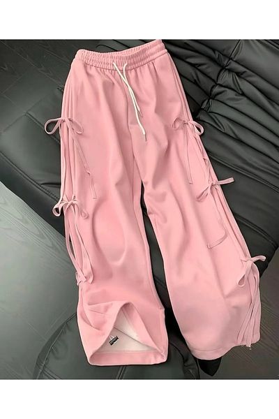 DENOKMODA Pantaloni / pantaloni de trening tricotati cu detaliu panglică Y2k