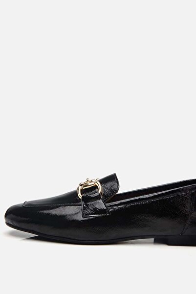 Yaya by Hotiç Damen-Loafer aus schwarzem Leder mit Schnalle