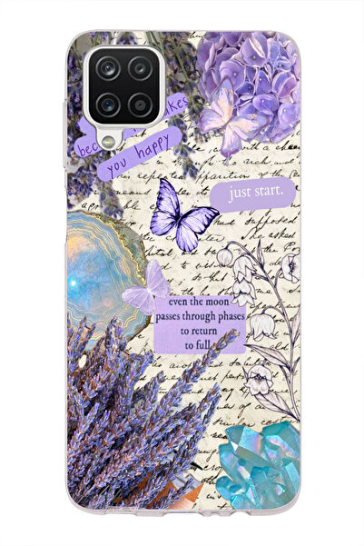 moonset Samsung Galaxy A12/M12 Uyumlu Just Start Tasarımlı Baskılı Şeffaf Tel...