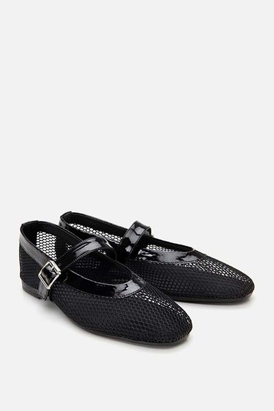 Yaya by Hotiç Damen-Ballerinas aus schwarzem Mesh aus Leder