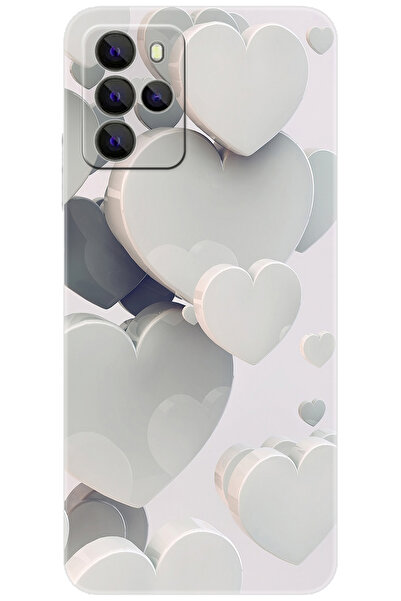 omix X700 Uyumlu Kılıf Desen Baskılı Silikon Beyaz Kalpler STK:259 CP-TxkqRp7