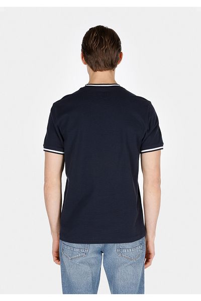 Colin's Regular Fit Round Neck Jacquard Men's Navy Blue Short Sleeve T-Shirt