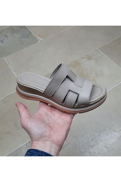ENZO Γυναικείες παντόφλες με τακούνι με εσωτερική και εξωτερική γνήσια δερμάτινη ανατομική σόλα