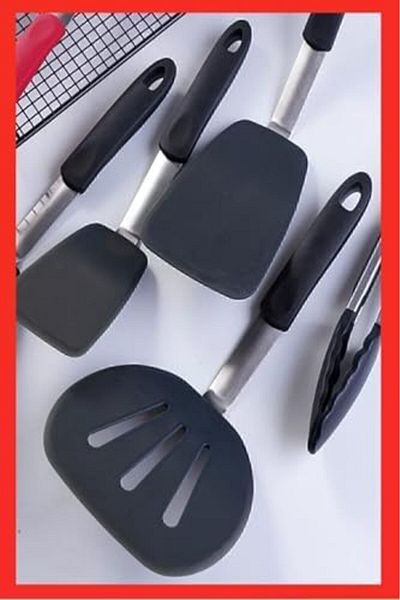 STOREMAX Sellbuystore Donatella Heat Resistant Fireproof Non-Stick Silicone, Stainless Steel Spatula Set of 5