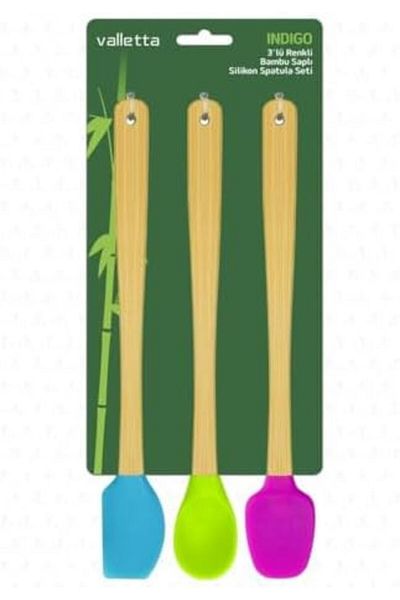 STOREMAX Sellbuystore Indigo 3-Piece Colorful Bamboo Handle Silicone Spatula Set Long 26cm 1053513