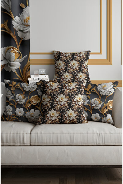 ALAMODECOR Χρυσό, λευκό κέντημα με ροζ σχέδιο διπλής όψης Ψηφιακό σετ με τύπωμα καλύμματα μαξιλαριών ριχτάρι