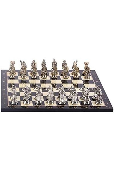 STOREMAX Ntwork Metal Ottoman Byzantine Chess Set Medium Size Glossy and Walnut Board Art 1087243