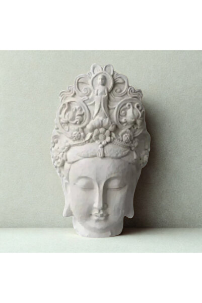 İki Cadı Tasarım Taçlı Budha Kafa Dekoratif Heykel, Dekoratif Obje