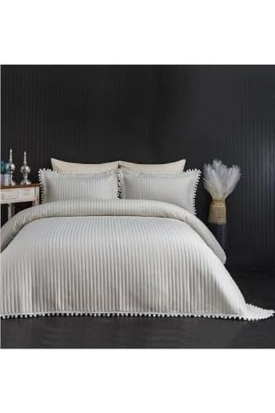 STOREMAX Home Collection Quilted Pompom 3 Piece Bedspread Ç.K Cream Star Buy Bz 1087243