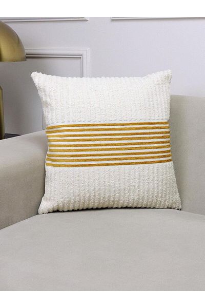 STOREMAX Ntwork Home Ella Cream and Mustard Stripes 43X43 Square Throw Pillow Cover 43 X 43 Art 1087243