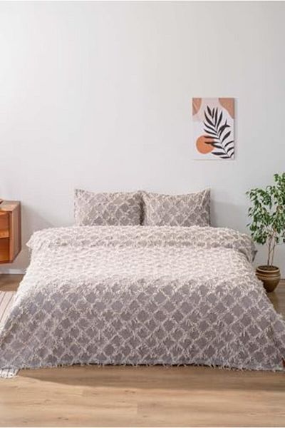 STOREMAX Buymxx Ferly Tufted Gray Double Jacquard Deluxe Sleeping Set 3 Piece Bedspread Set