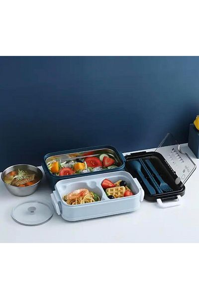 STOREMAX Bystoreby Box, 1400 ml 3 Layer Lunch Box, Cutlery Set, Meal Box, Lunch Box