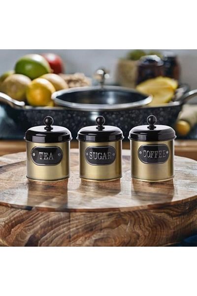 yenibagshop 3-Piece Galvanized Copper Plated Storage Container with Lid 10cm, 3-Piece Jar Set with Metal Copper Plated