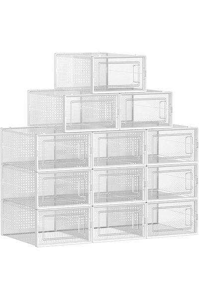 STOREMAX Bystoreby Shoe Box, Set of 12, Plastic Shoe Organizer, Foldable and Stackable