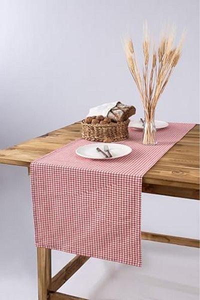 STOREMAX Muartshop Wellstil Texture |   Linen Piti Checkered Runner - Picnic Cover 40 X 150 cm (Red) 8713