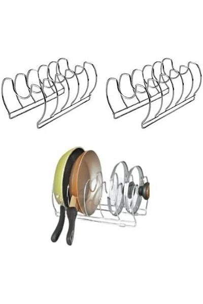 STOREMAX Ntwork 2-Piece Pan and Pot Lid Organizer Kitchen Cabinet and Drawer Organizer 5 Compartments Matte